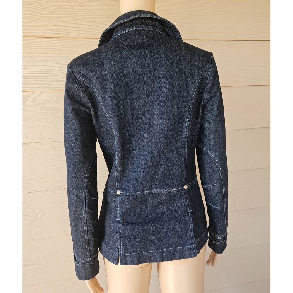 Blue Sista by DiDi Dark Blue Denim Jacket Blazer w/Side Pockets Sz M Slim Fit - Picture 4 of 12